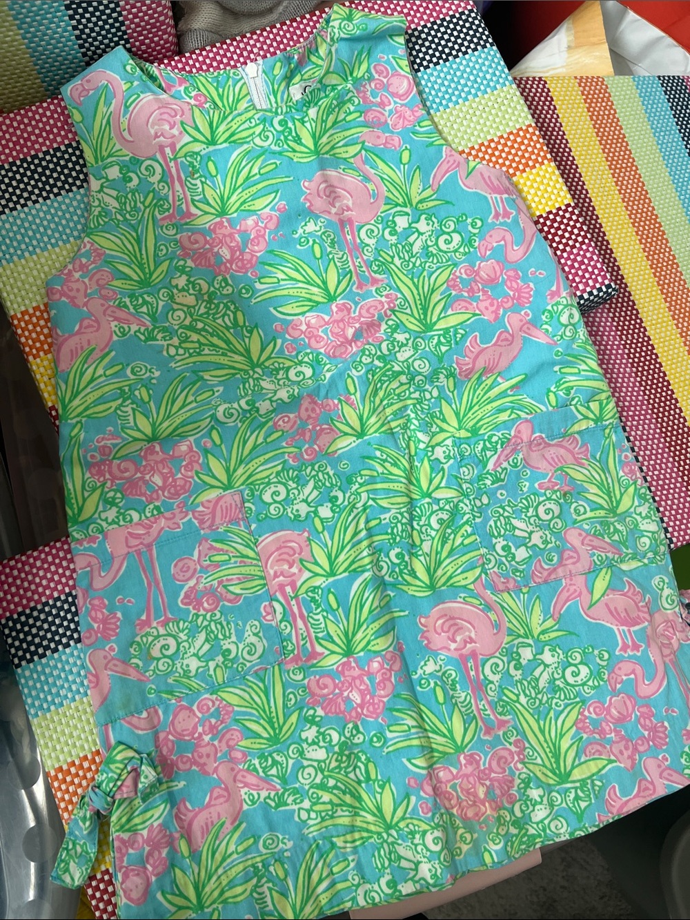 Lilly Pulitzer Tropical Flamingo Print Shift Dress in Aqua & Pink